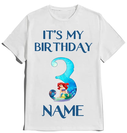 Birthday Mermaid Girl T-Shirt Family Customize Name Age Family Matching Ariel Tees
