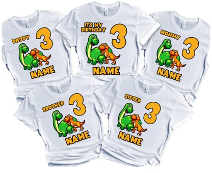 Dinosaur Birthday Boy Girl Shirt Dino Family Matching T-shirts Dinosaurs Custom Tshirt Name Age Kids Party Tees