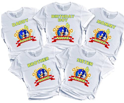 SuperHero sonic Birthday Boy Shirt Fast Blue Hedgehog T-shirt Birthday Boy/Girl Super Custom White Family Matching Tees