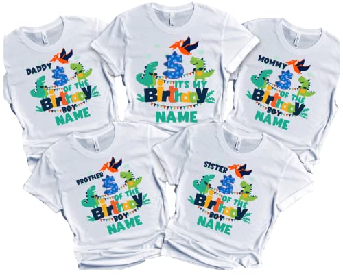 Dinosaur Birthday Shirt Dino Family Matching T-shirts Dinosaurs Custom Tshirt Name Age Kids Party Tees