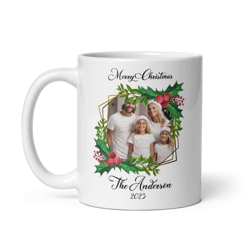 Custom Family Mug Photo Gifts Design Ceramic Mugs with Name And Photo Customized Xmas Cups Personalized Christmas Gifts for Holiday All Family Gathering Tea Cup White Coffee Mug 11oz