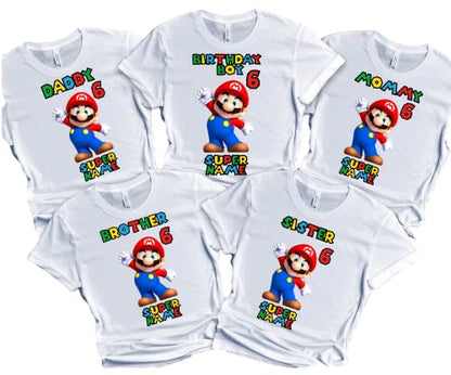 Superhero Mario Shirt Super Birthday Boy Matching Family Custom T-shirts Kids Party