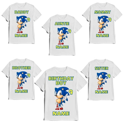 SuperHero sonic Fast Hedgehog Blue Birthday Shirt Boy/Girl Super Custom Family Matching Tees