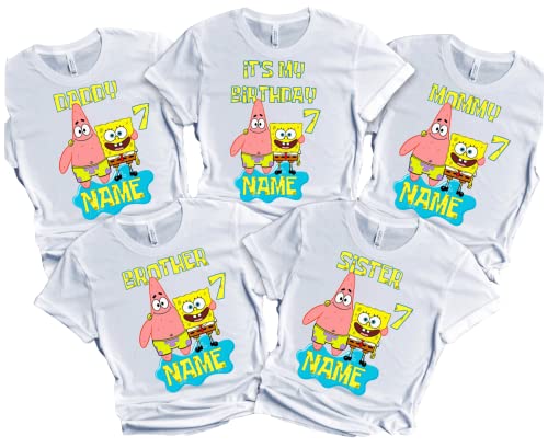 Birthday Sponge Boy Girl Family Matching Tshirts Custom Shirt Custom Name Age Kids Party Tees