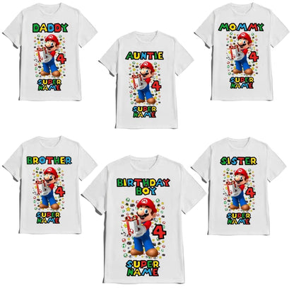 Super-Hero Mario Shirt Birthday Boy Custom Matching Family Tees Kids Party