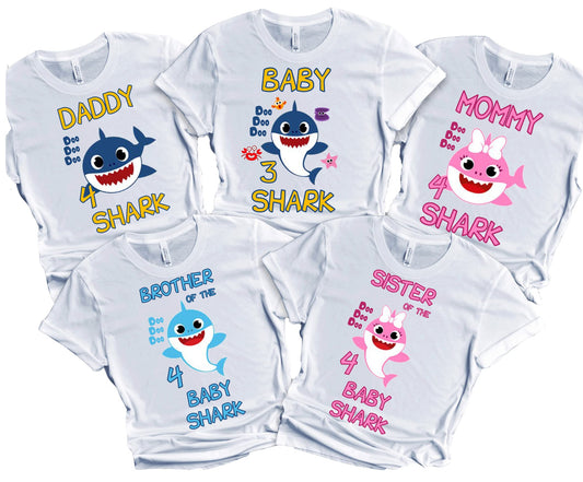 Baby Birthday Boy Girl Shark Shirt Family Matching Custom T-shirts Doodoodoo
