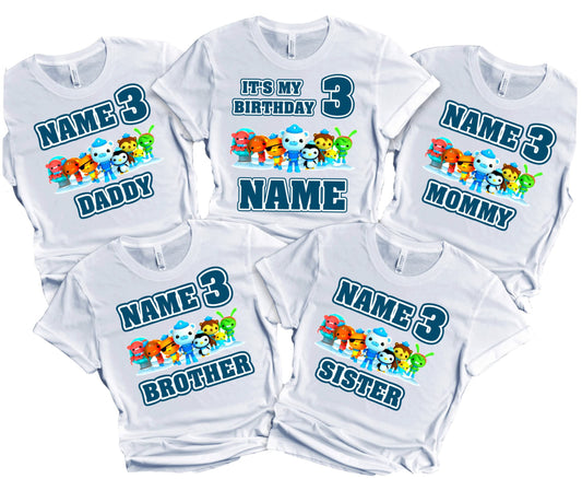 Octopod Birthday Shirt Boy Girl Custom Family Matching T-shirt Kids Party