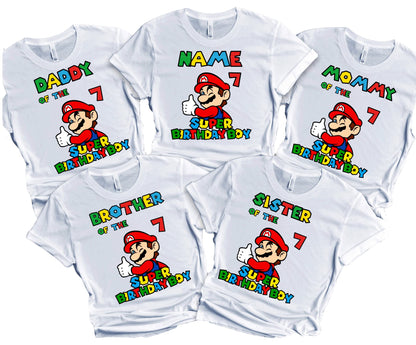 Super-Hero Shirt Birthday Mario t-Shirt Birthday Boy Custom Family Matching Tees Kids Party