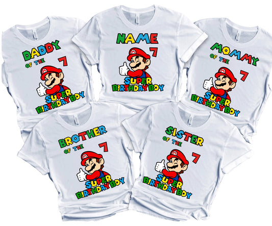 Super-Hero Shirt Birthday Mario t-Shirt Birthday Boy Custom Family Matching Tees Kids Party